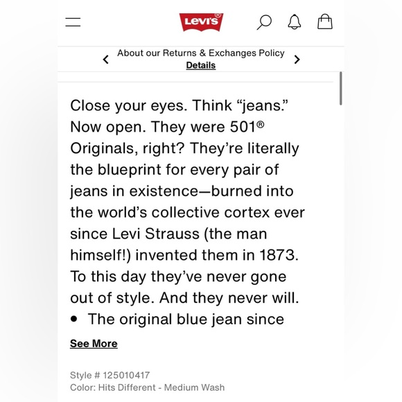 NWT - Levis 501 Size 29 Medium Wash - Picture 7 of 8